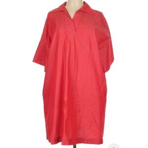 Ming Wang Red Popover Tunic Dress Large Cotton Collared Relaxed Minimalist